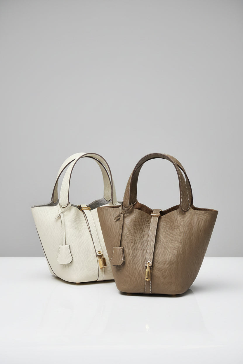 Genuine Leather Luxe Bucket Tote Bag
