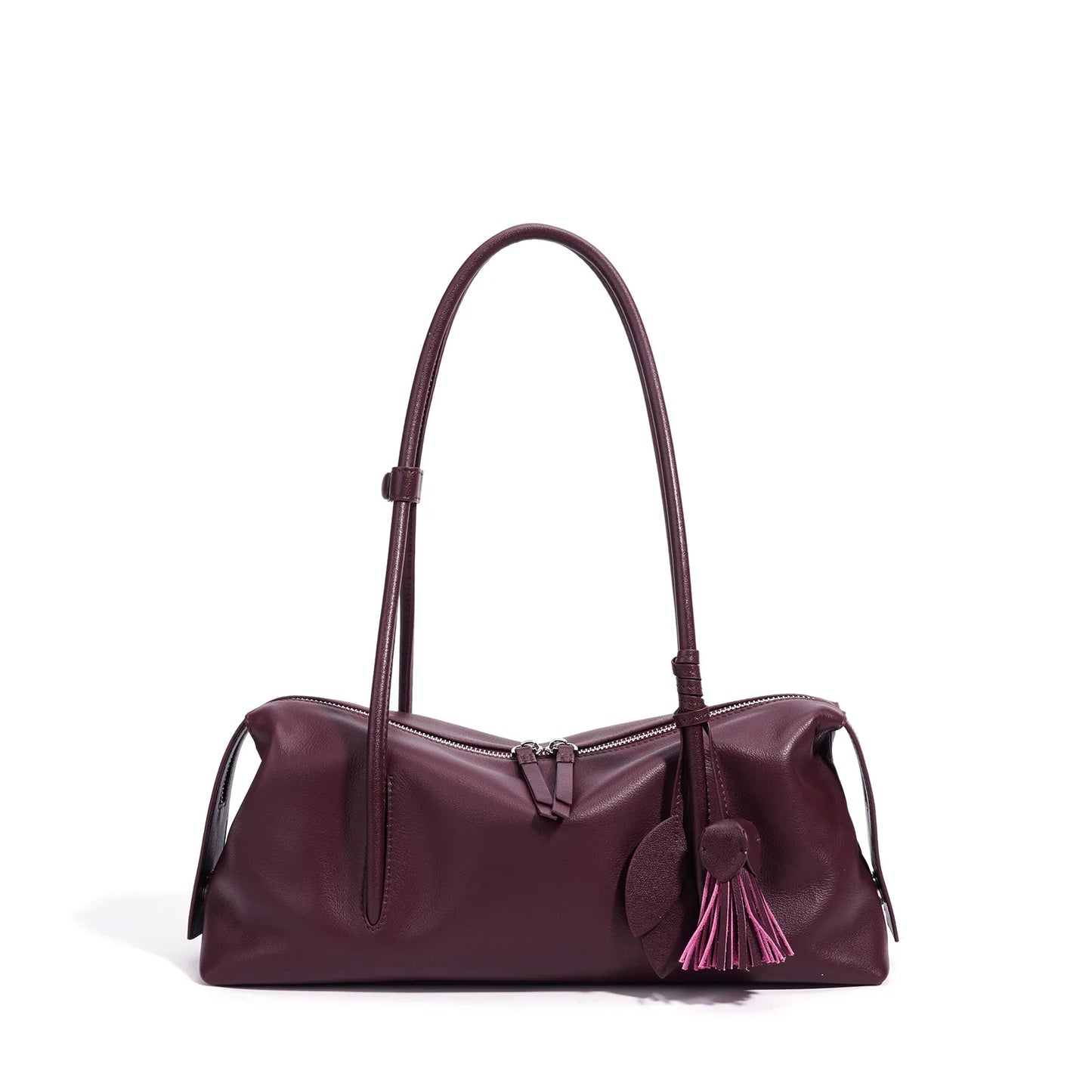 Serene Genuine Leather Elongated Barrel Handbag