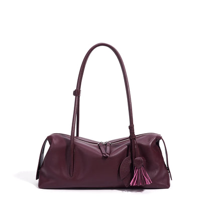 Serene Genuine Leather Elongated Barrel Handbag