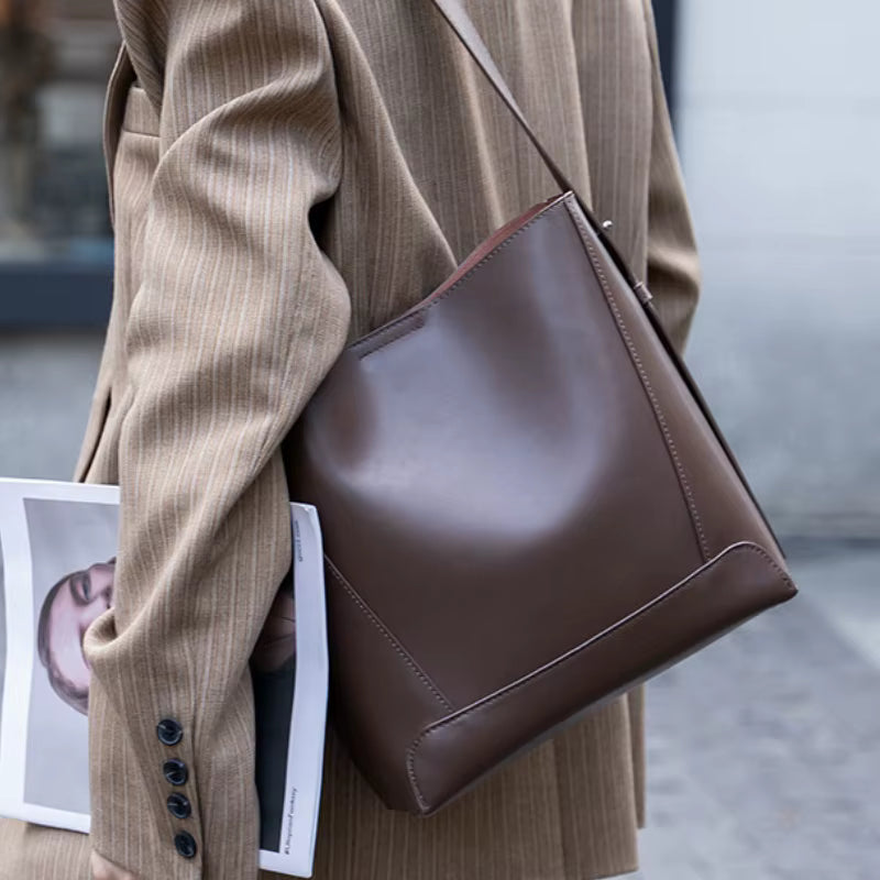 Genuine Leather  Bucket Shoulder Bag
