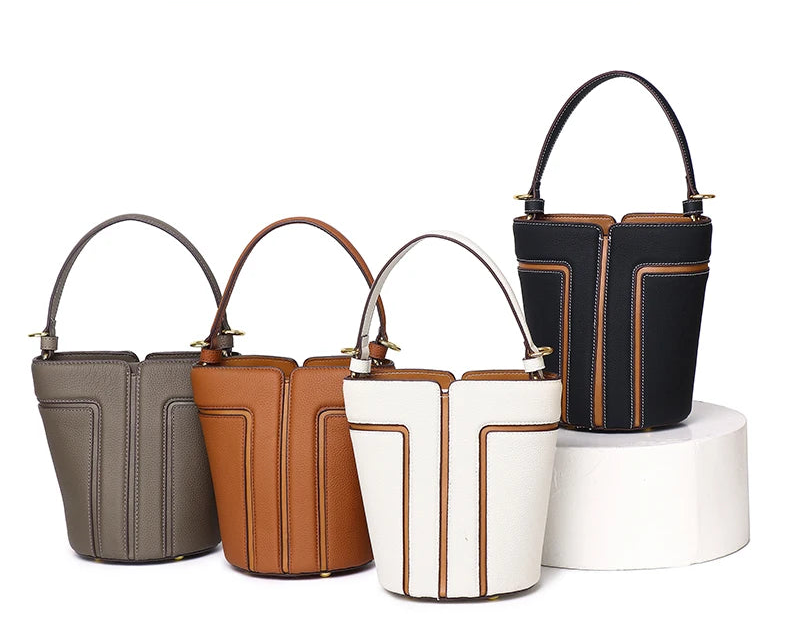 Opulent Genuine Leather Bucket Bag