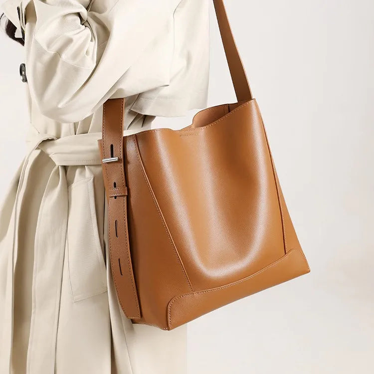 Genuine Leather  Bucket Shoulder Bag
