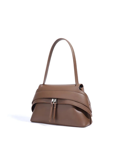 Aura Genuine Leather Twin-Zip Flap Shoulder Bag