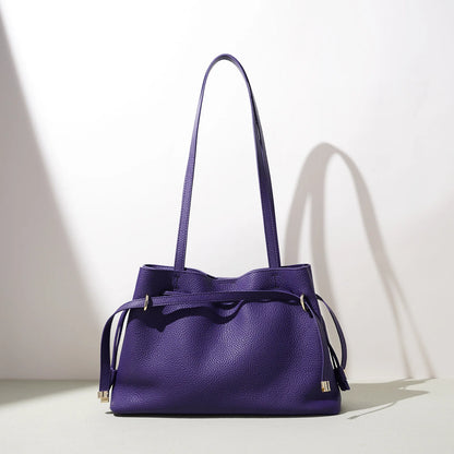 Stellar Genuine Leather Drawstring Pleated Tote