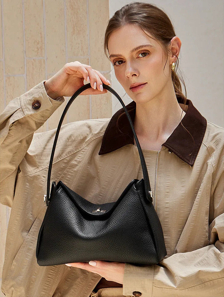 Vesper Genuine Leather Turn-Lock Contour Hobo