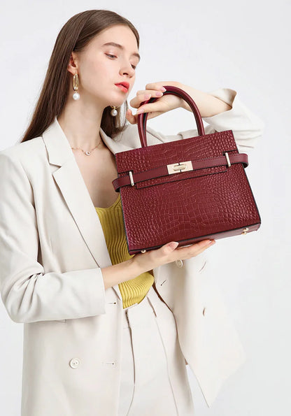 Crocodile Texture Leather Handbag