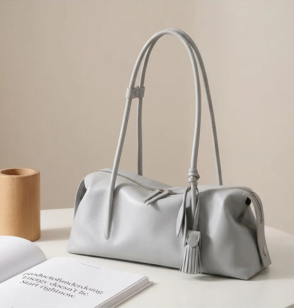 Serene Genuine Leather Elongated Barrel Handbag