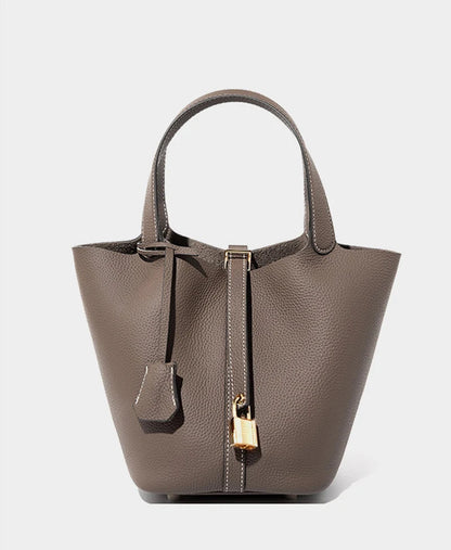 Genuine Leather Luxe Bucket Tote Bag