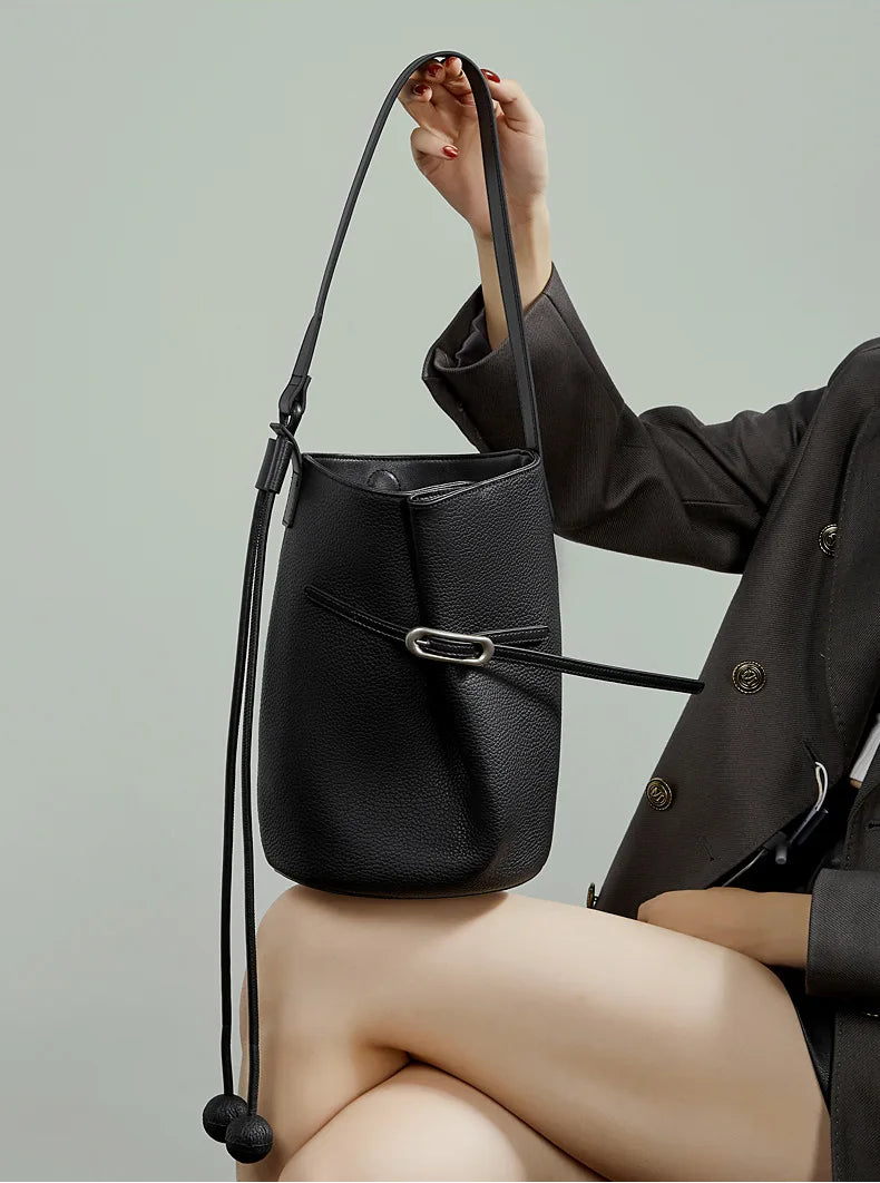Cascade Genuine Leather Loop Bucket Bag