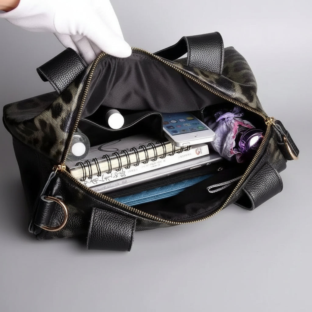 Exquisite Genuine Leather Tiger Pattern Tote Handbag
