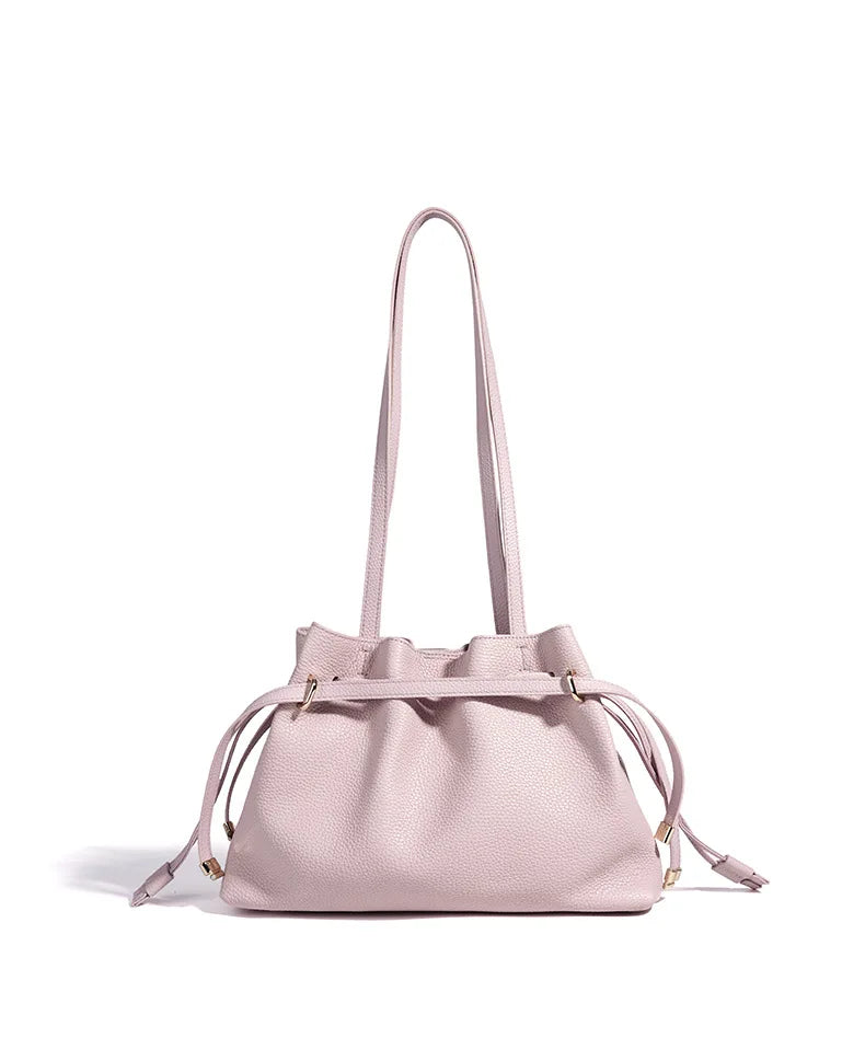 Stellar Genuine Leather Drawstring Pleated Tote