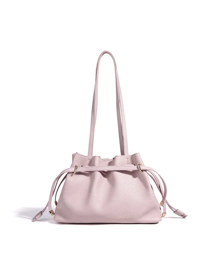 Stellar Genuine Leather Drawstring Pleated Tote