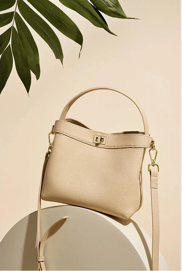 Refined Genuine Leather Signature Bucket Bag