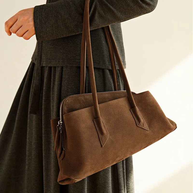 Genuine Leather Modern Curved Shoulder Bag