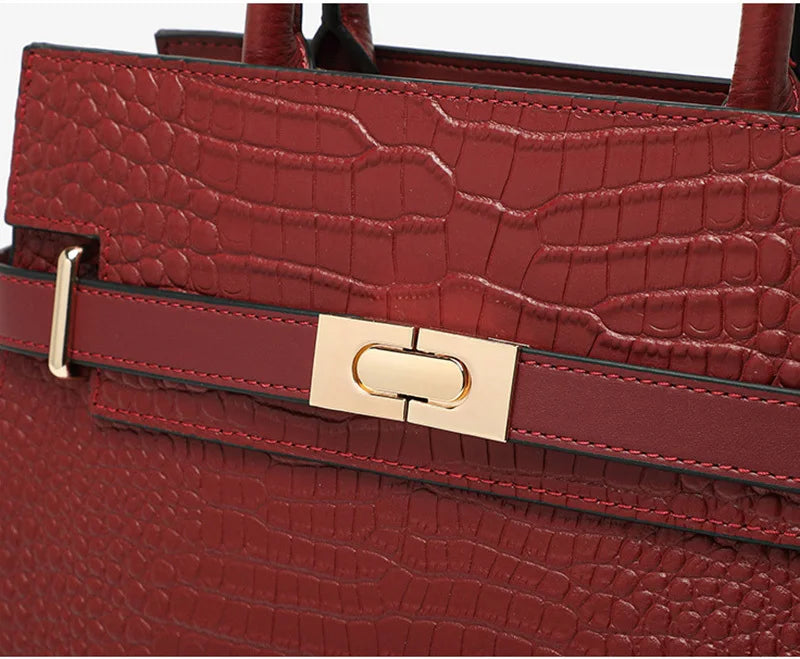 Crocodile Texture Leather Handbag