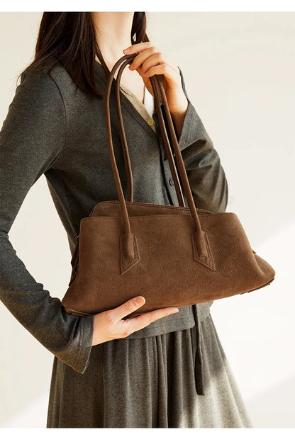 Genuine Leather Modern Curved Shoulder Bag