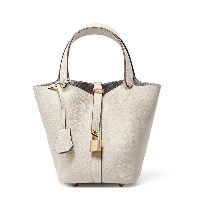 Genuine Leather Luxe Bucket Tote Bag
