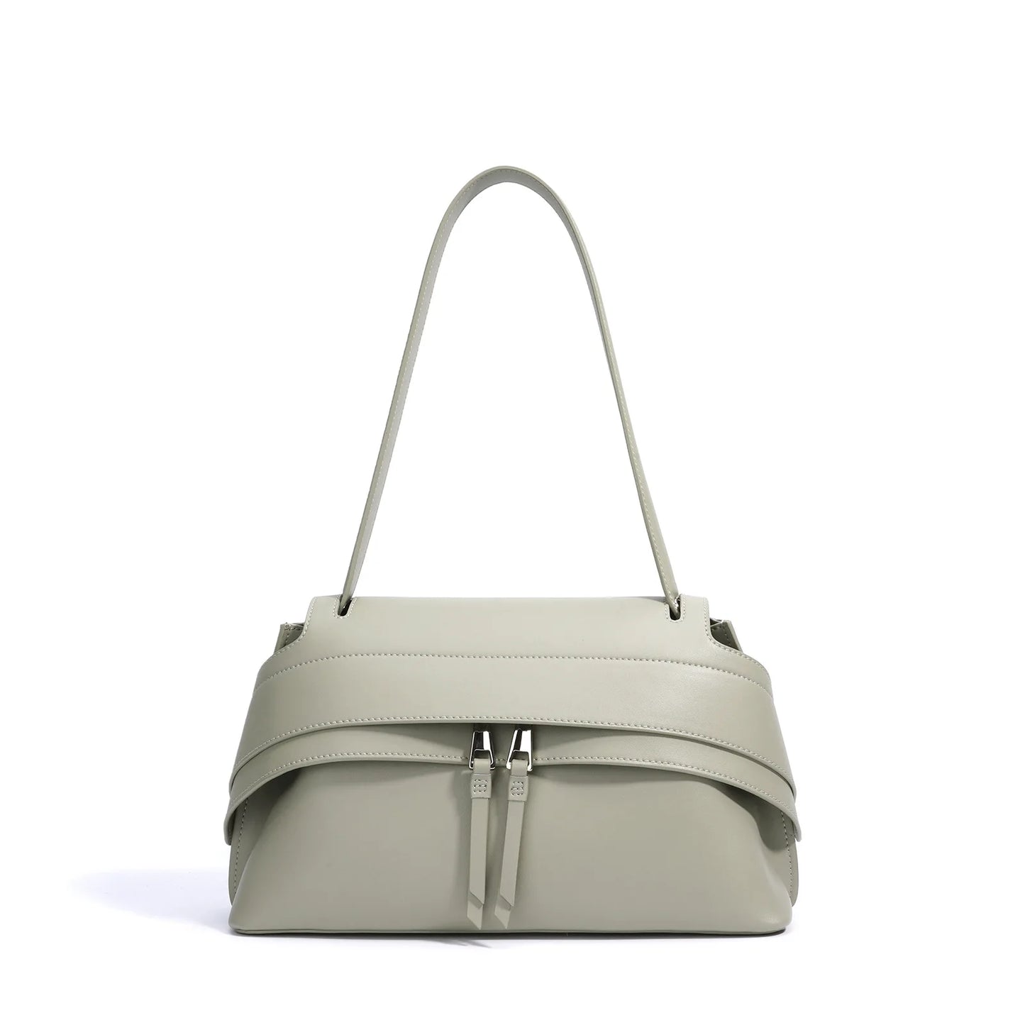 Aura Genuine Leather Twin-Zip Flap Shoulder Bag