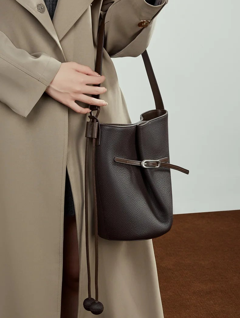 Cascade Genuine Leather Loop Bucket Bag