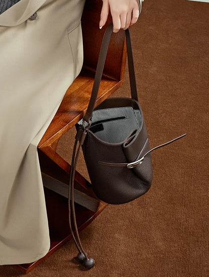 Cascade Genuine Leather Loop Bucket Bag