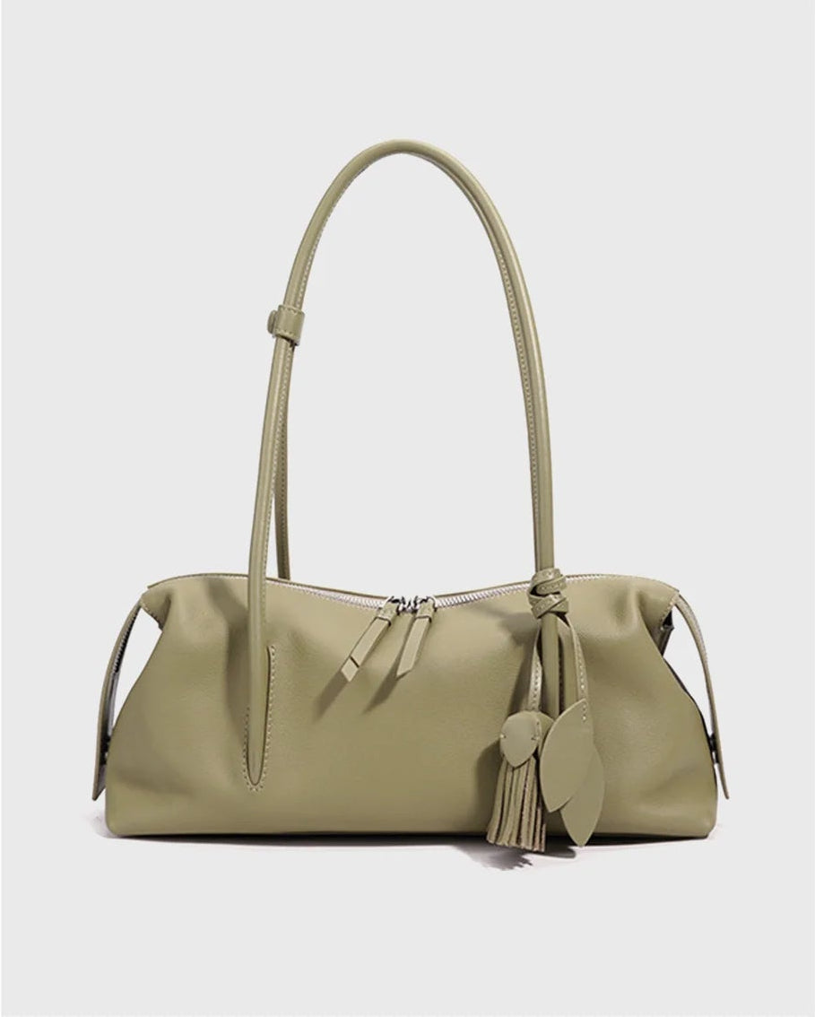 Serene Genuine Leather Elongated Barrel Handbag