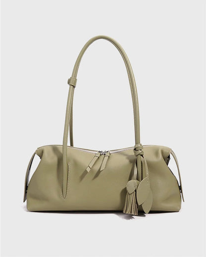 Serene Genuine Leather Elongated Barrel Handbag