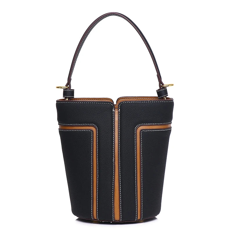 Opulent Genuine Leather Bucket Bag