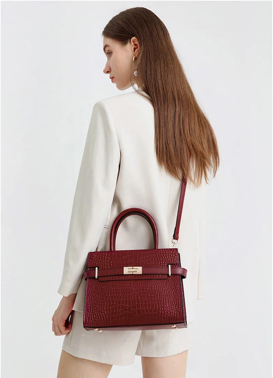 Crocodile Texture Leather Handbag