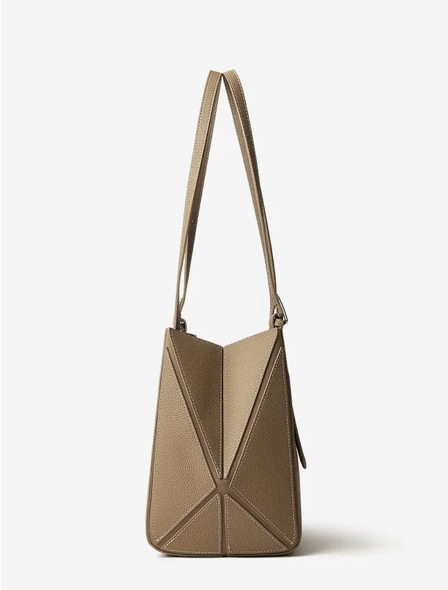 Aura Genuine Leather Geometric Winged Tote