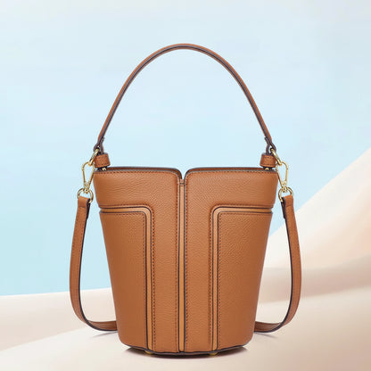 Opulent Genuine Leather Bucket Bag
