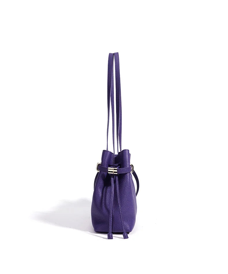 Stellar Genuine Leather Drawstring Pleated Tote