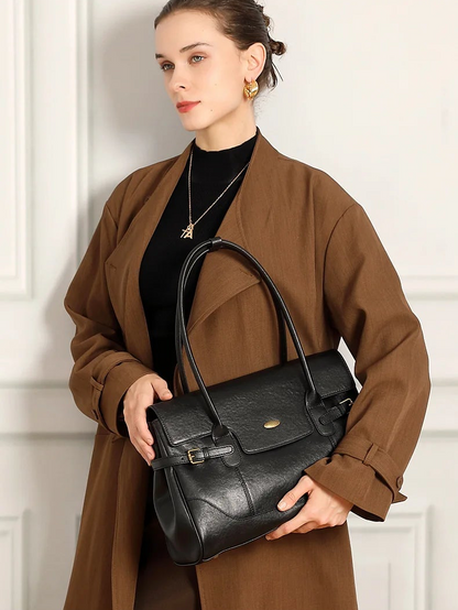 Aura Genuine Leather Side-Buckle Vintage Tote