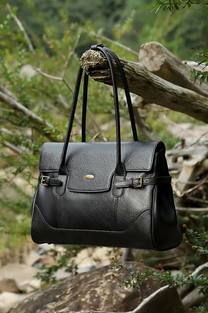 Aura Genuine Leather Side-Buckle Vintage Tote