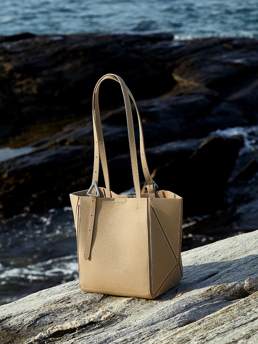 Aura Genuine Leather Geometric Winged Tote