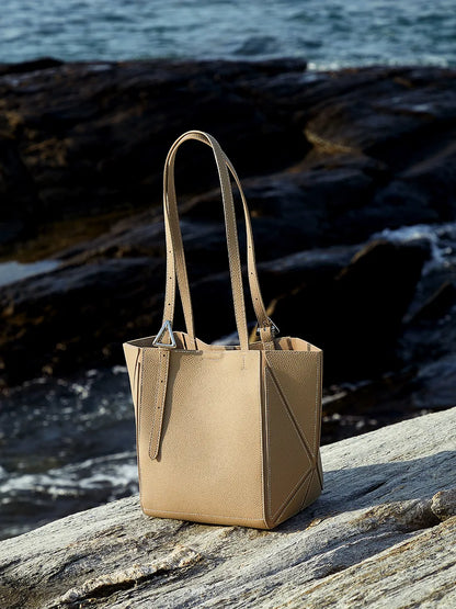 Aura Genuine Leather Geometric Winged Tote