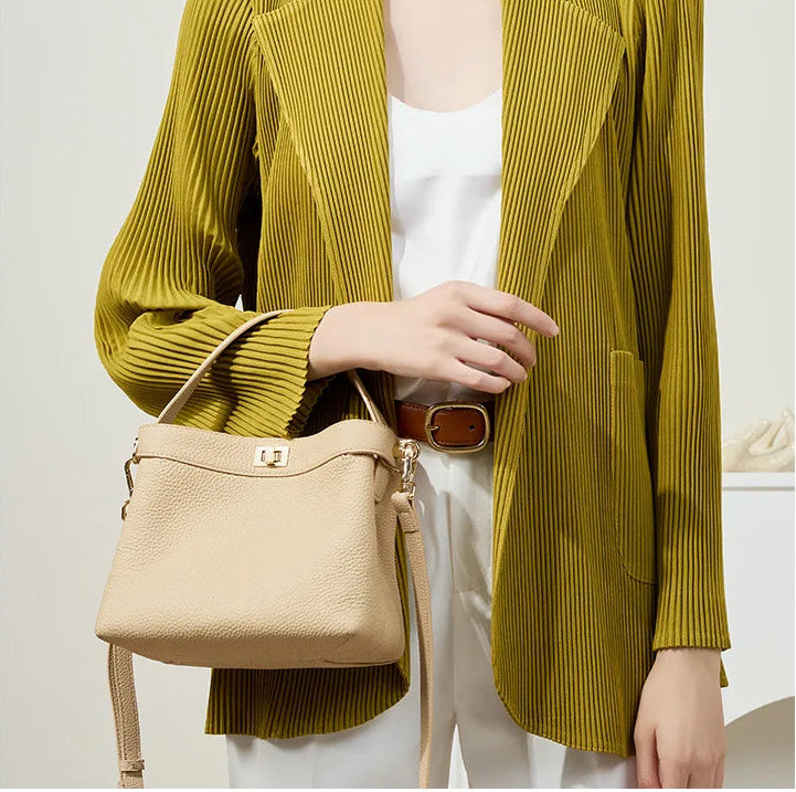Refined Genuine Leather Signature Bucket Bag