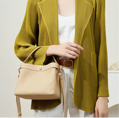 Refined Genuine Leather Signature Bucket Bag