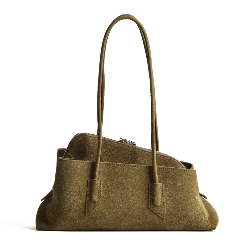 Genuine Leather Modern Curved Shoulder Bag