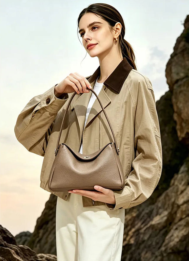 Vesper Genuine Leather Turn-Lock Contour Hobo