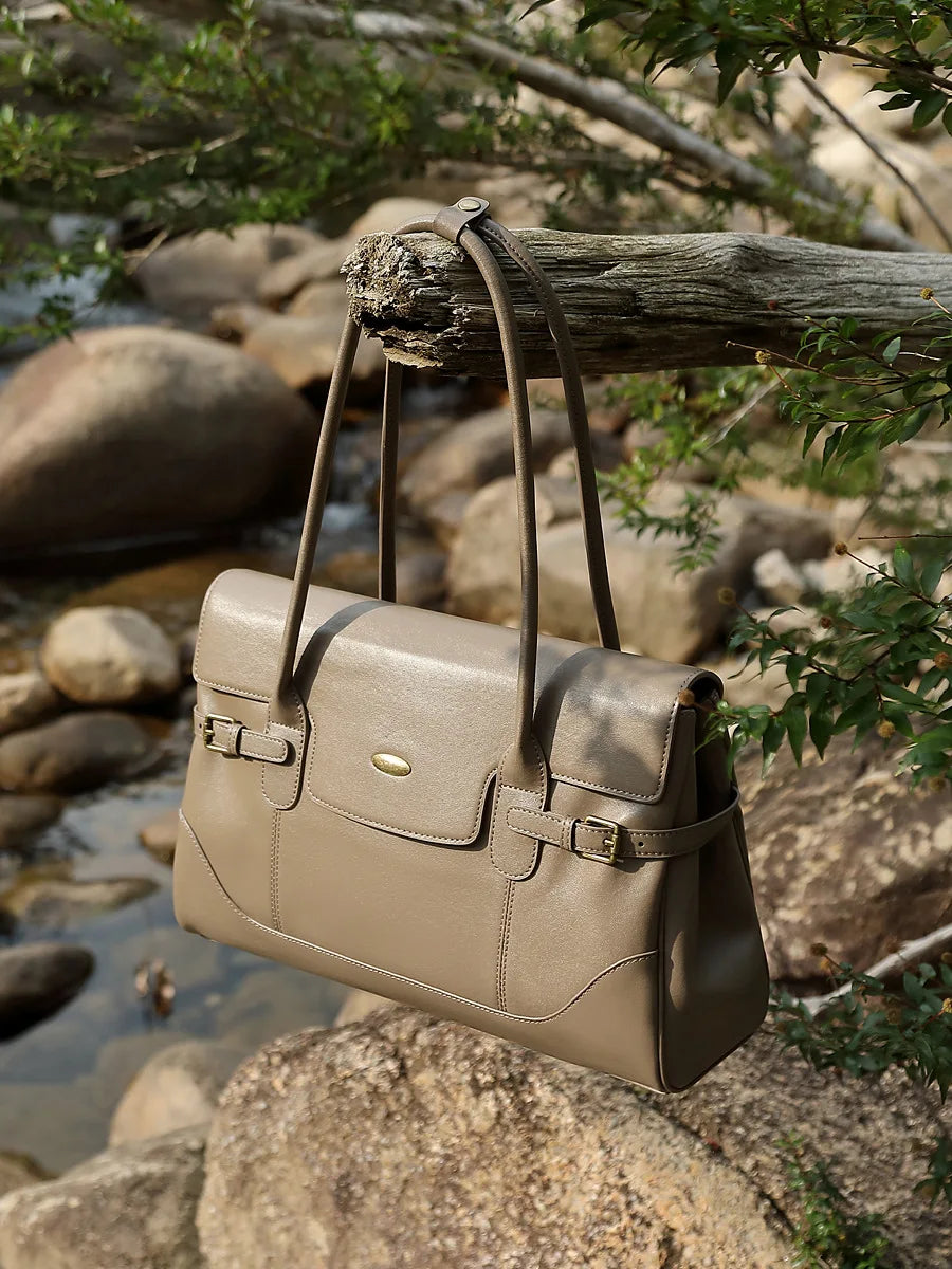 Aura Genuine Leather Side-Buckle Vintage Tote