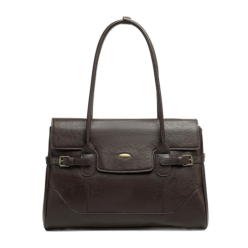 Aura Genuine Leather Side-Buckle Vintage Tote