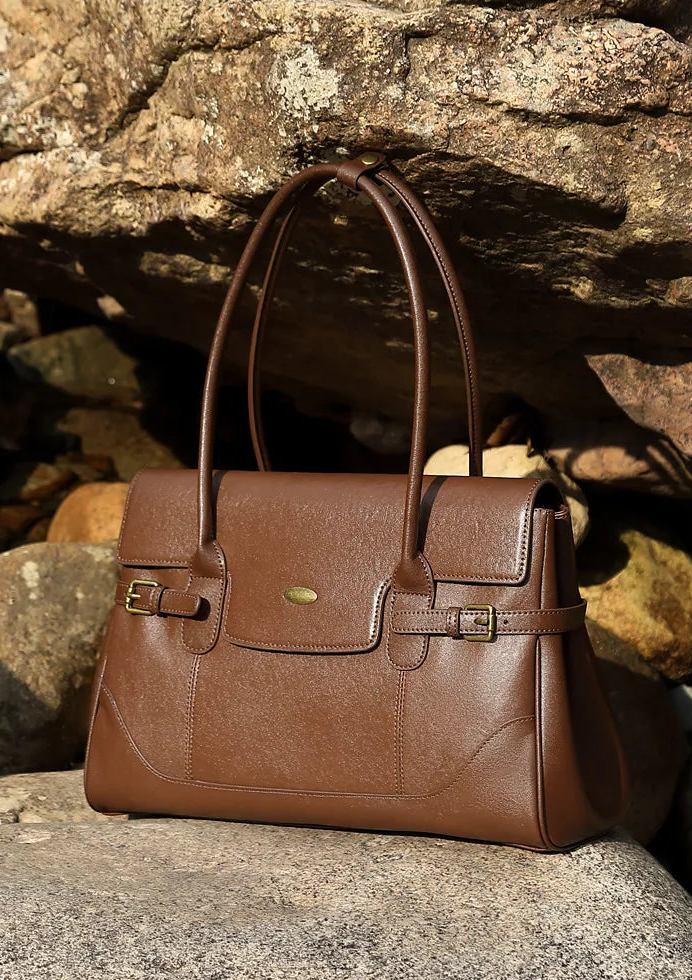 Aura Genuine Leather Side-Buckle Vintage Tote
