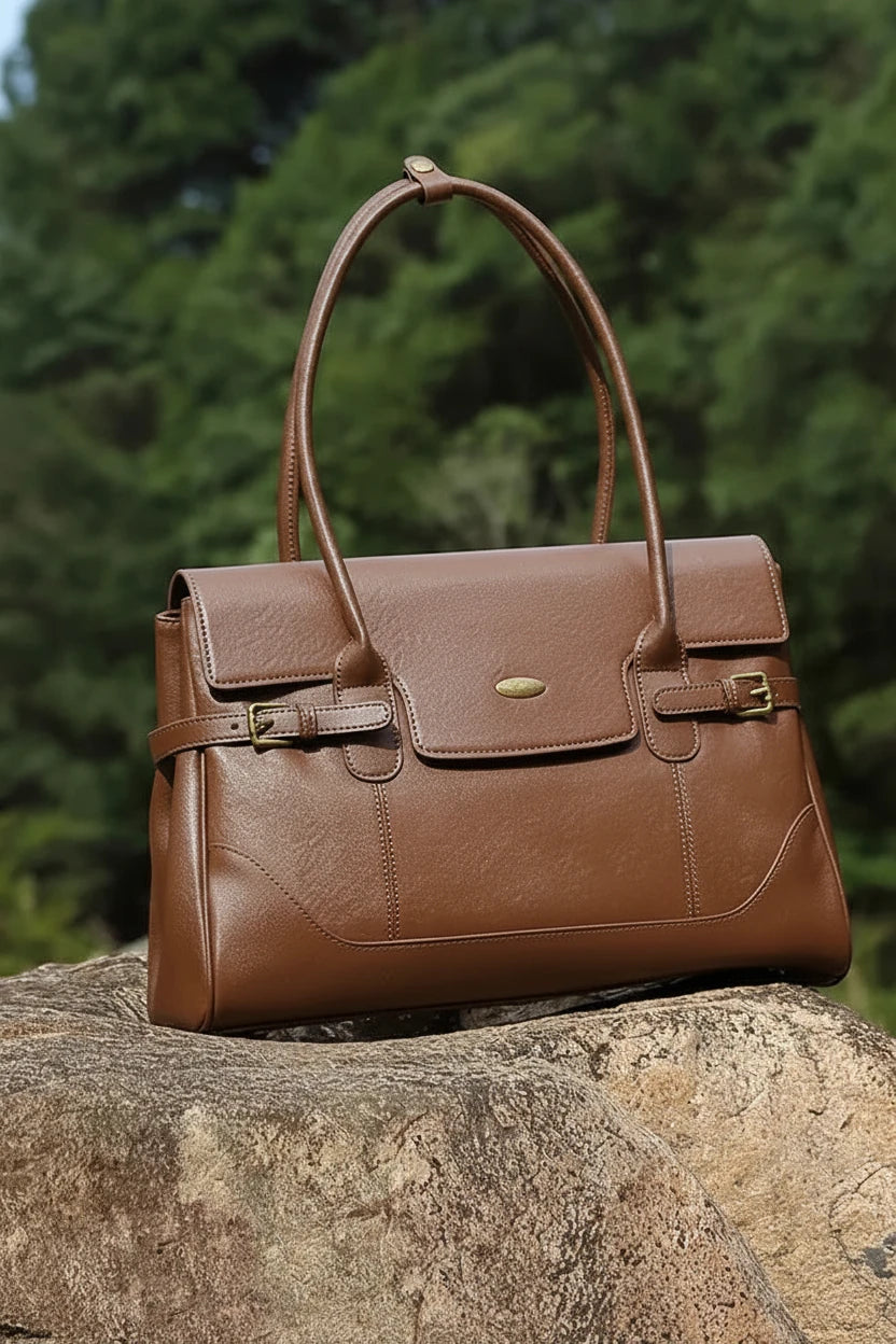 Aura Genuine Leather Side-Buckle Vintage Tote