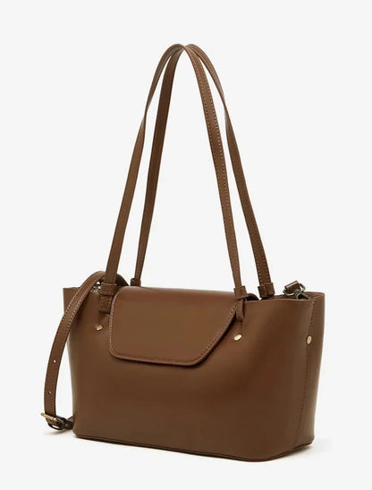Sleek Genuine Leather Flap Contour Tote