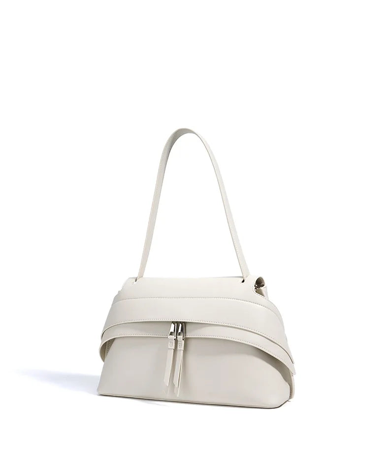 Aura Genuine Leather Twin-Zip Flap Shoulder Bag