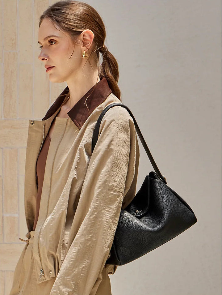 Vesper Genuine Leather Turn-Lock Contour Hobo