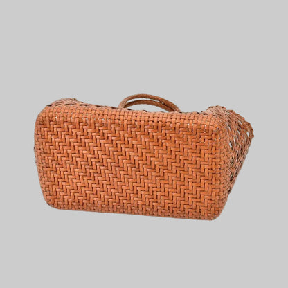 Genuine Leather Woven Beach Basket Bag