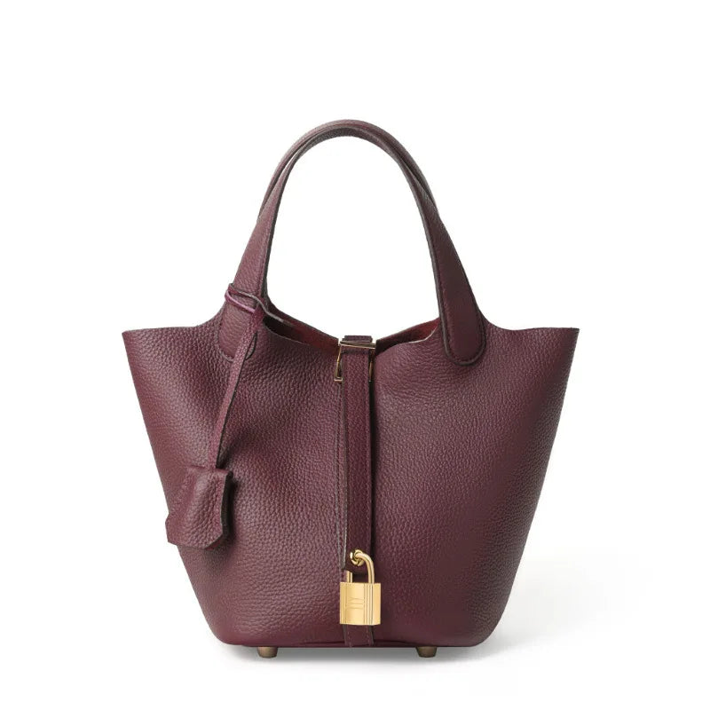Genuine Leather Luxe Bucket Tote Bag