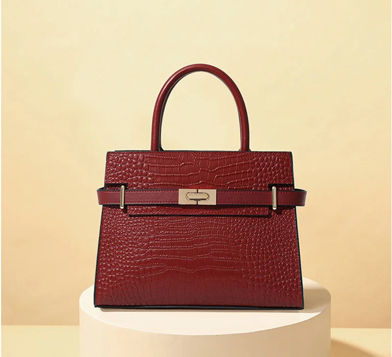 Crocodile Texture Leather Handbag