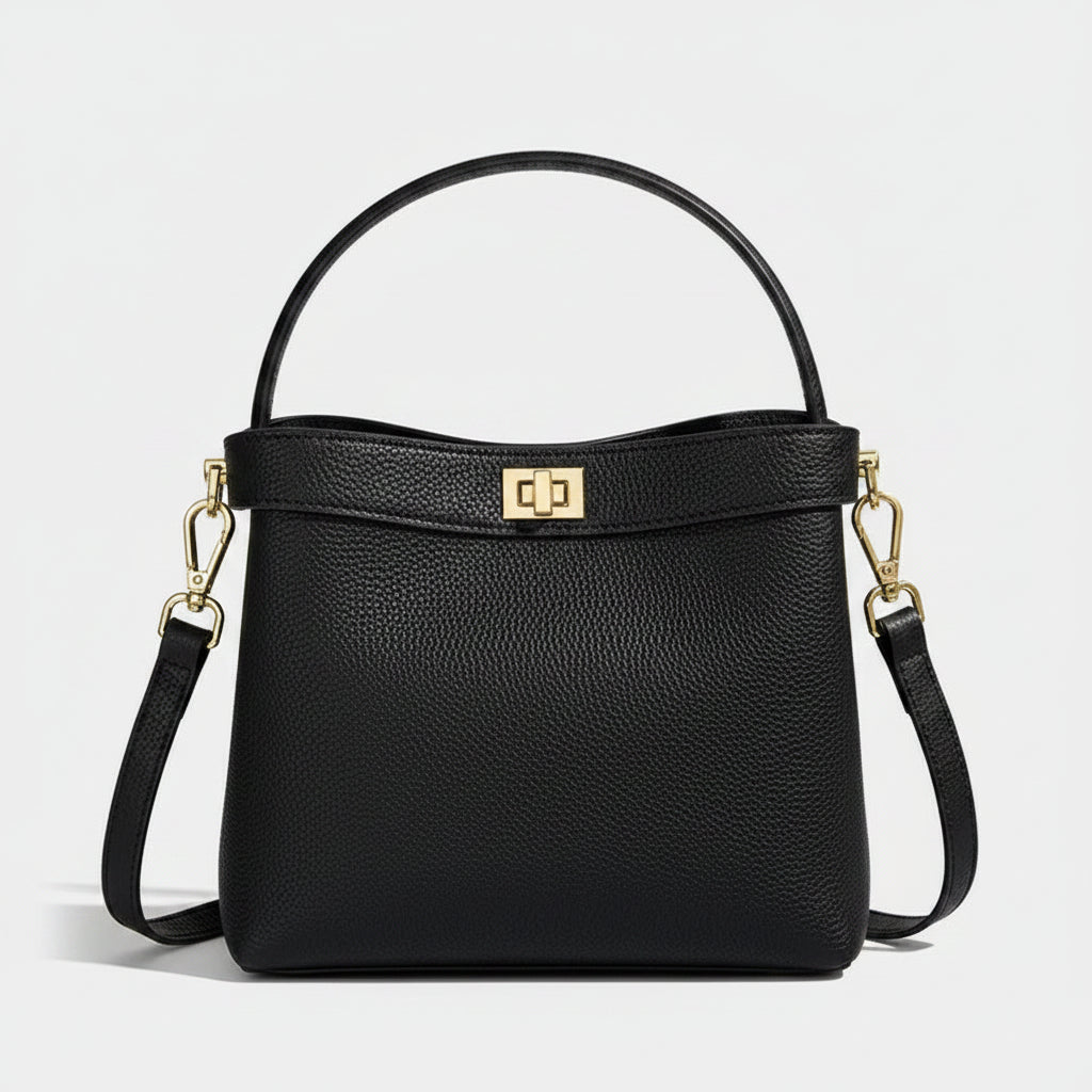 Refined Genuine Leather Signature Bucket Bag